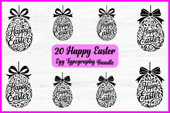 20 Happy Easter Typography Egg Bundle
