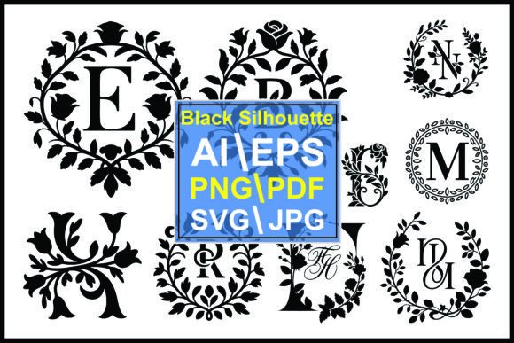 Black Floral Monogram Alphabet Letters