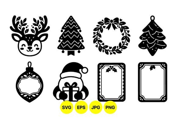 Cute Black Christmas Icons Set for Design
