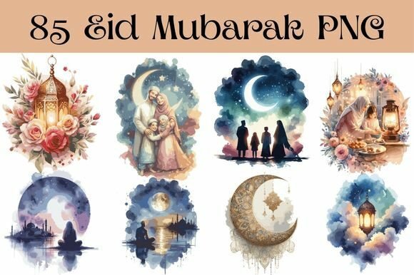Eid Watercolor Clipart Bundle for Designers