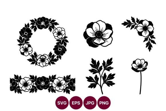 Floral Wreath Vector Set with Borders