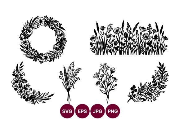 Floral Wreaths Black and White Vector