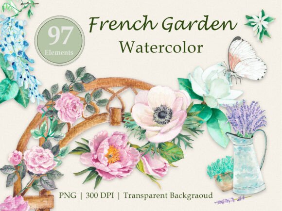 Romantic Garden Floral Clipart Set