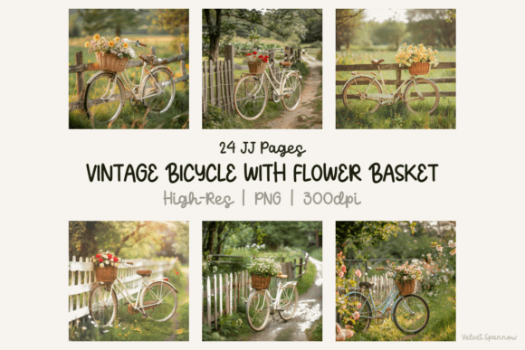 Vintage Bicycle with Flower Basket: A Timeless Design for Creative Projects